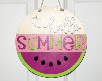 Hello Summer Bright Hanging Sign, Wood Sign, Door Sign, Wall Art, Wall Decor, Wall Hanging