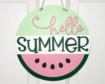 Hello Summer Mint Hanging Sign, Sign, Wood Sign, Door Sign, Wall Art, Wall Decor, Wall Hanging