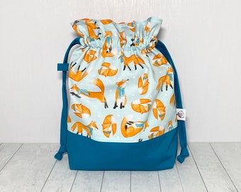 Winter Foxes Drawstring Project Bag, Knitting Project Bag, Crochet Project Bag