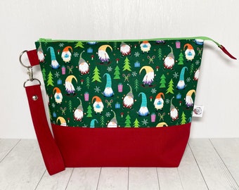 Holiday Gnomes Zippered Project Bag, Knitting Project Bag, Crochet Project Bag