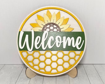 Sunflower Welcome Stand Art, Sign Art, Wood Art, Art with Stand, Home Decor