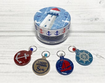 Vitamin Sea Round Screw Top Fabric Covered Notions Container and Stitch Marker Set