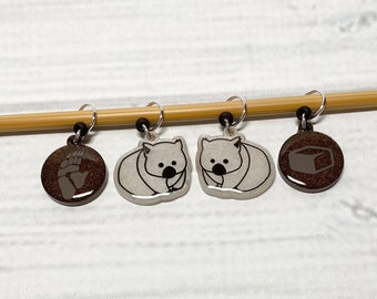 Wombats Knitting Stitch Marker 4 Piece Set, Crochet Stitch Marker 4 Piece Set