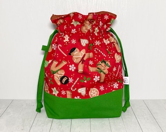 Ninjabread Cookies Drawstring Project Bag, Knitting Project Bag, Crochet Project Bag