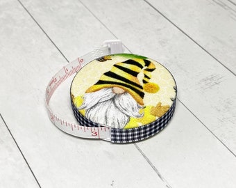 Bumble Bee Gnomes Fabric Covered Retractable Tape Measure