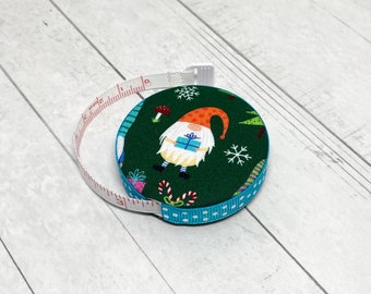 Holiday Gnomes Fabric Covered Retractable Tape Measure