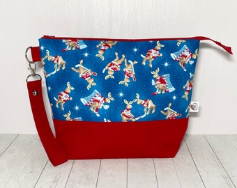 Reindeer Hockey Zippered Project Bag, Knitting Project Bag, Crochet Project Bag