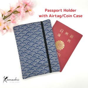 Passport Holder/Cover with Airtag/Coin Case - Japanese Seigaiha - | Travel Wallet | Gift for her/him | Family