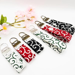 Karakusa Cat Key Fob Wristlet - Japanese Traditional Fabric / Cute Keychain / iPhone Wristlet / Gift