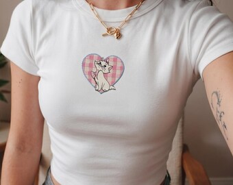Camiseta de bebé bordada de Marie Cat, camiseta de Disney Los Aristogatos, top corto Coquette Disney, camiseta con estampado de gatito adorable, conjunto para viaje a Disney para mujer
