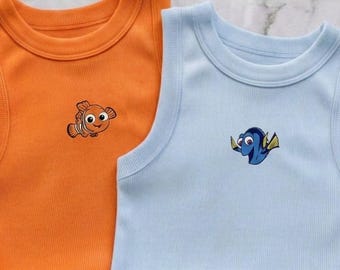 Embroidered Nemo Dory Tank Top, Finding Nemo Ribbed Tank, Disney Pixar Fish Shirt, Just Keep Swimming Vacation Top, Disney Matching Tee