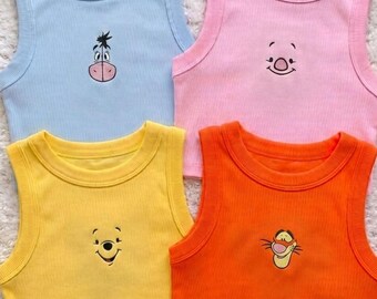 Embroidered Winnie Pooh Friends Tank Top, Eeyore Piglet Tigger Pooh Tank, Disney Pooh Shirt, Disney Character Tee, Disney Group Matching