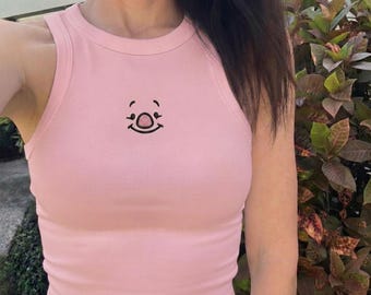 Embroidered Piglet Tank Top, Winnie Pooh Tank, Pooh and Friends Tank, Cute Disney Piglet Shirt, Y2K Summer Crop Top, Disney Trip Shirt