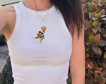 Orange Vogel besticktes Tank Top, Disney Orange Vogel Crop Tank, süßes Epcot Snack Shirt, magisches Königreich Sommer Top, Disney Urlaub Outfit
