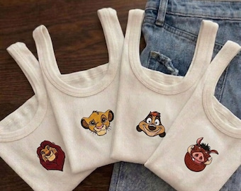 Embroidered Lion King Tank Top, Simba Timon Pumbaa Ribbed Tank, Hakuna Matata Disney Shirt, Family Matching Vacation Top