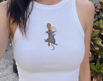 Besticktes Remy Ratatouille Tank Top, Disney Pixar Little Chef Shirt, Jeder kann gerippter Tank Top kochen, Paris Frankreich Disney Urlaub Top