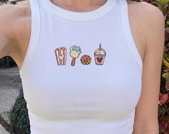 Disney Snack Gesticktes Tank Top, Magischer Park Feinschmecker Shirt, Coquette Mickey Gesticktes Shirt, Epcot Food Lover Top, Disney Trip Tank