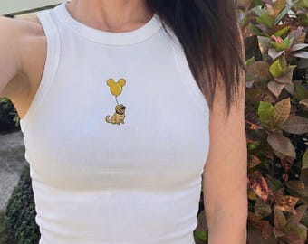 Disney Up Balloon Embroidered Tank Top, Pixar Dug Dog Shirt, Cute Disney Vacation Tank, Balloon Dog Embroidery Top, Disney Trip Outfit