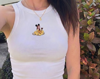 Besticktes Belle Tank Top, Prinzessin Mickey Ohren Baby T-Shirt, Disney Prinzessin Crop Tank, Süßes Disneyland Outfit, Kokette Tank Top