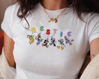 Disney Bestie besticktes Baby T-Shirt, Mickey besticktes T-Shirt, Mickey & Friends Crop Top, Pluto Goofy Donald Daisy Shirt, süßes Disney T-Shirt Geschenk