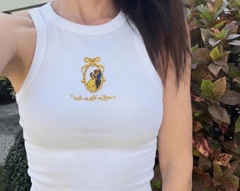 Belle bestickter Tank, Schönheit und das Biest bestickte Tanktop, Disney Prinzessinnen Tank, Prinzessin Belle Disney Tanktop, süßes Disney Geschenk