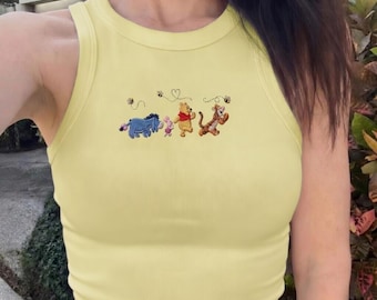 Embroidered Winnie The Pooh Tank Top, Pooh and Friends Tank, Pooh Tigger Eeyore Piglet Watercolor Tank, Disney Group Matching Outfit Tee