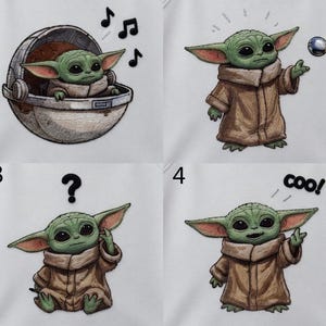 May include: Four images of a green alien character in a brown coat. The first image shows the character in a pod with musical notes. The second image shows the character with a floating ball. The third image shows the character with a question mark. The fourth image shows the character with the word "coo!"