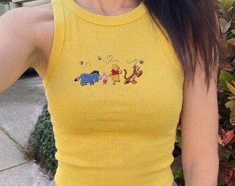 Haftowany top z Kubusiem Puchatkiem, top z Kubusiem Puchatkiem i Przyjacielami, akwarelowy top z Kubusiem Tygryskiem Kłapouchym Prosiaczkiem, koszulka pasująca do zestawu Disney Group