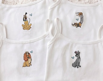 Disney Dogs Embroidered Tank Top, Lady and the Tramp, Slinky Dog, 101 Dalmatians, Pluto, Disney Puppy Ribbed Tank, Disney Trip, Gift for Her