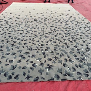 Scattered Petal Hand Tufted Wool Rug | Grey Botanical Luxury Area Carpet | Large Neutral Floral Living Room Rug |Soft Grey Designer Wool rug