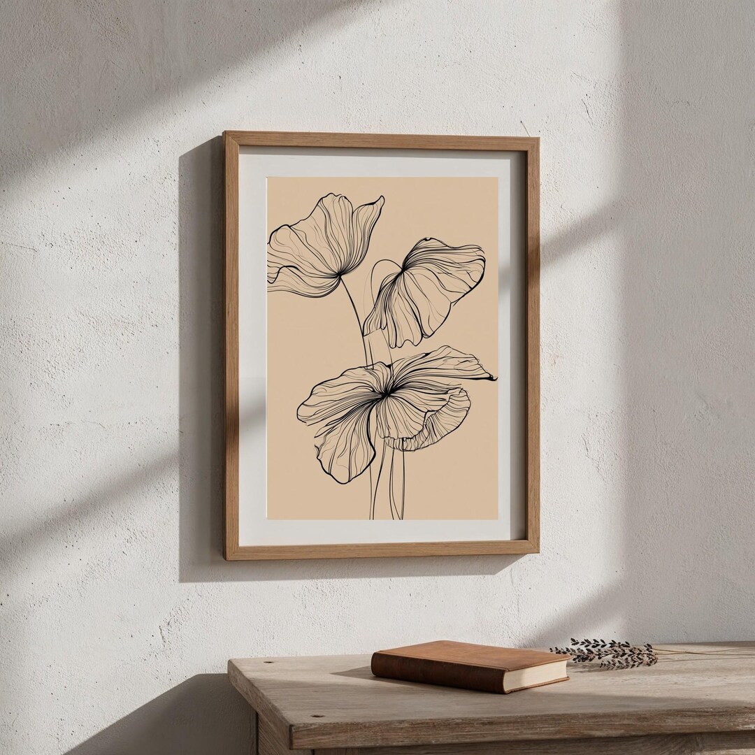 Minimalist Floral Line Art Print, Modern Botanical Wall Art (digital ...