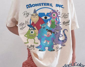 Maglietta vintage con firma di Monsters & Co., maglietta Disney Sulley e Mike di Monsters & Co., maglietta Monsters University, maglietta Pixar Monsters & Co., maglietta Boo