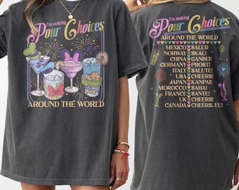 ヴィンテージ「I'm Making Pour Choices Around The World」シャツ、エプコット飲酒シャツ、ディズニーエプコットシャツ、エプコットワールドツアーシャツ、ディズニーファミリーTシャツ