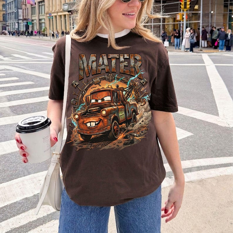 Vintage Tow Mater Comfort Colors Shirt, Radiator Springs Disney Cars Shirt, Checkered Washed Disney Pixar Shirt, Disney Family Trip 2026 Tee image 5