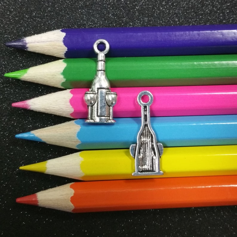 Wine Bottle with Glasses Silver Charm Pendant C1345 10 PCS