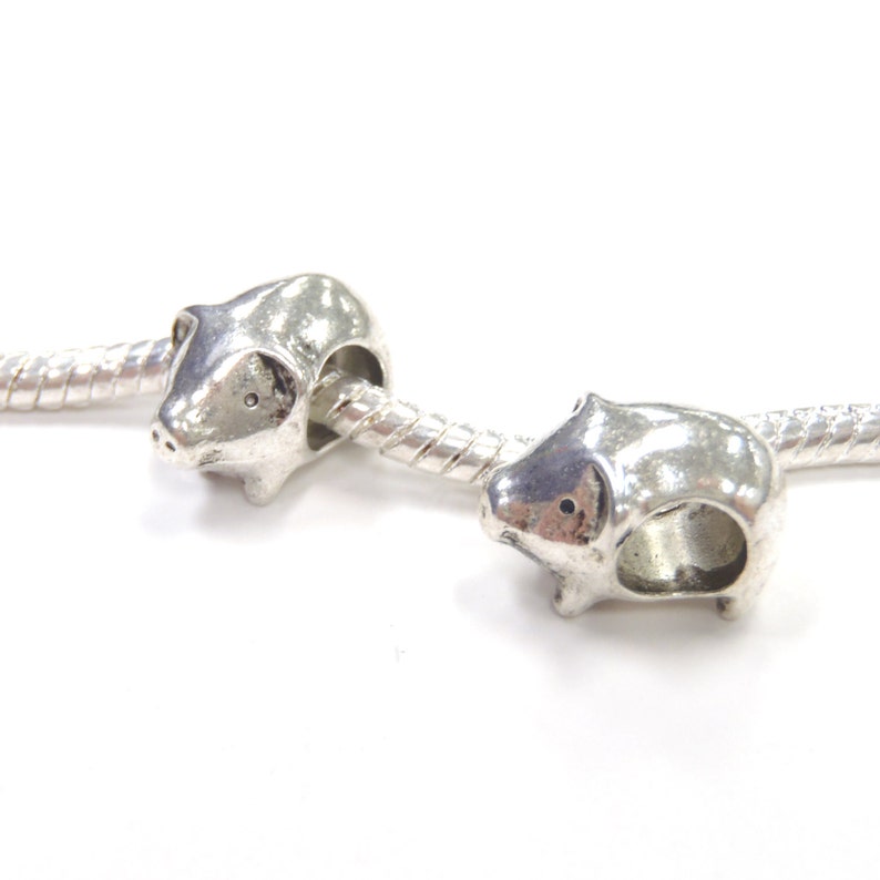 3 Beads Pig Animal Swine Silver European Bead Charm E1179