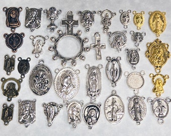 100 grams (Rosary Center Themed) Mix Alloy Charm Lot Bulk Assorted Wholesale Priced Alloy Charms Pendants for Jewelry Making