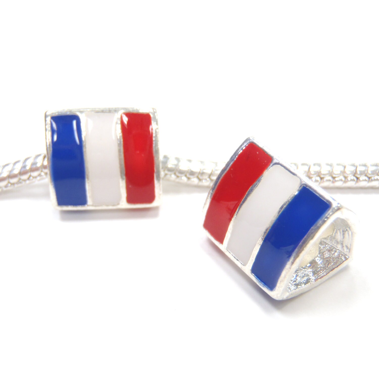 3 Beads France French Flag Silver European Bead Charm E1171 Etsy
