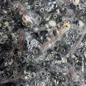 30 Black White Theme Bead Mix - Huge LIQUIDATION Glass Metal Resin Silver European Bead Large Hole Charms