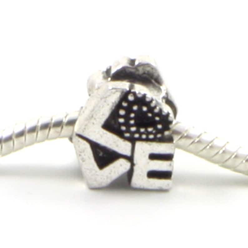 Love Words Heart Silver European Charm Bead E0435 3 Beads