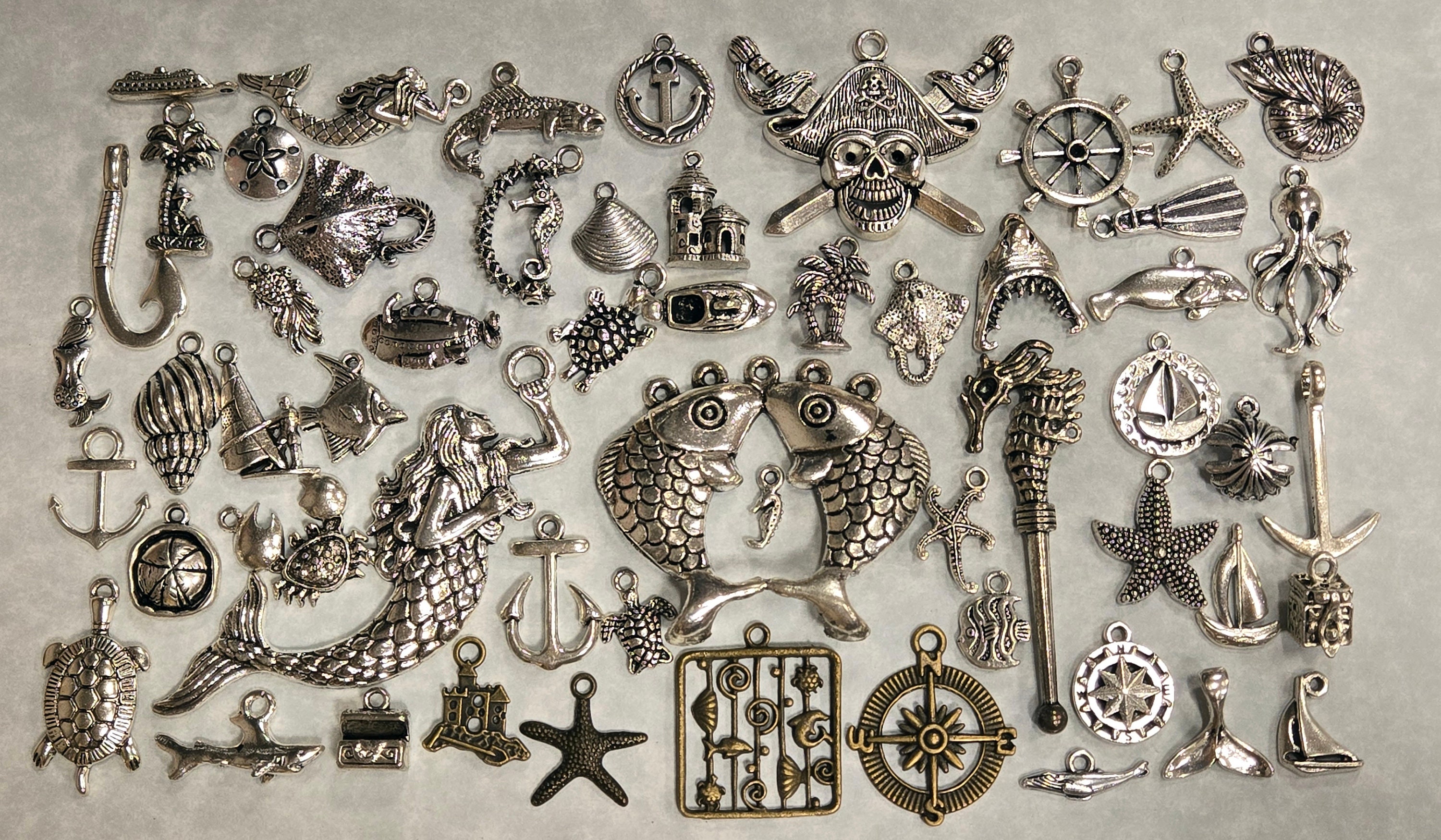 100 grams (Nautical Themed) Mix Alloy Charm Lot Bulk Assorted Wholesale Priced Alloy Charms Pendants for Jewelry Making