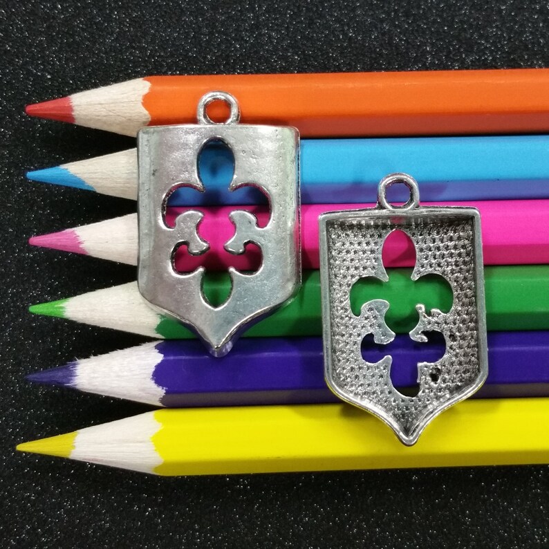 Fleur De Lis Shield Louisiana Silver Charm Pendant C0381 5 PCS