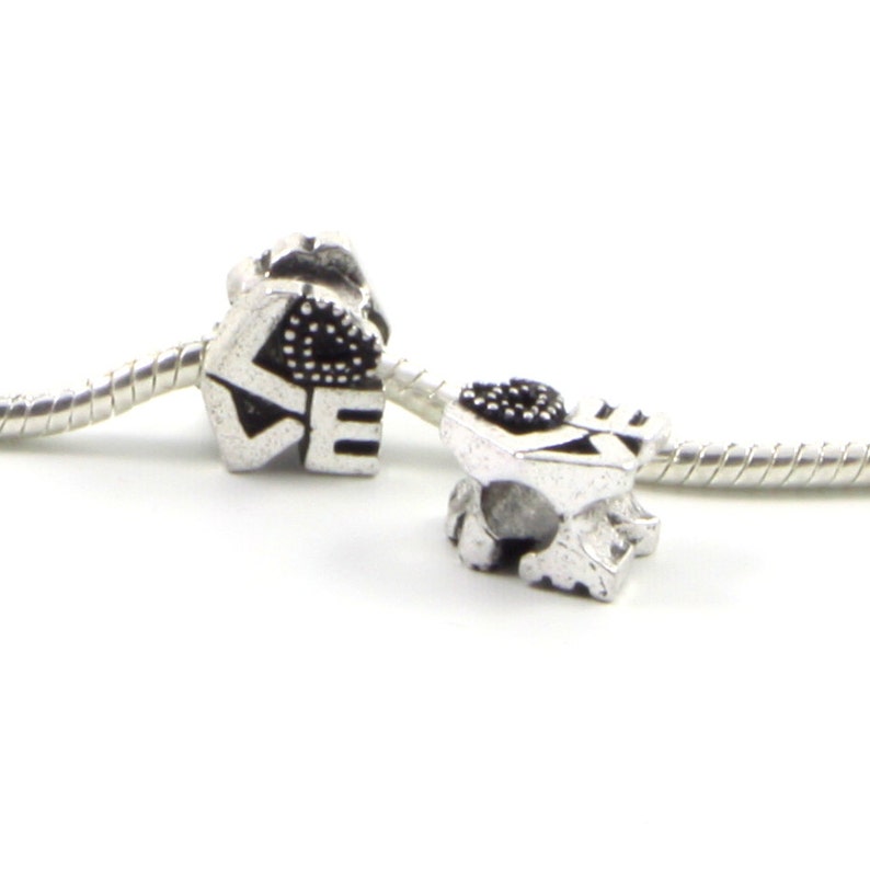 Love Words Heart Silver European Charm Bead E0435 3 Beads