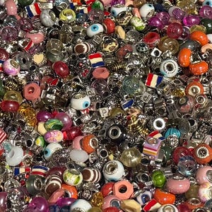 50 Piece Lot MISC. Bead Mix - Huge LIQUIDATION Glass Metal Resin Silver European Bead Large Hole Charms (less variety, read description)