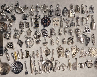 100 grams (Foods Themed) Mix Alloy Charm Lot Bulk Assorted Wholesale Priced Alloy Charms Pendants for Jewelry Making