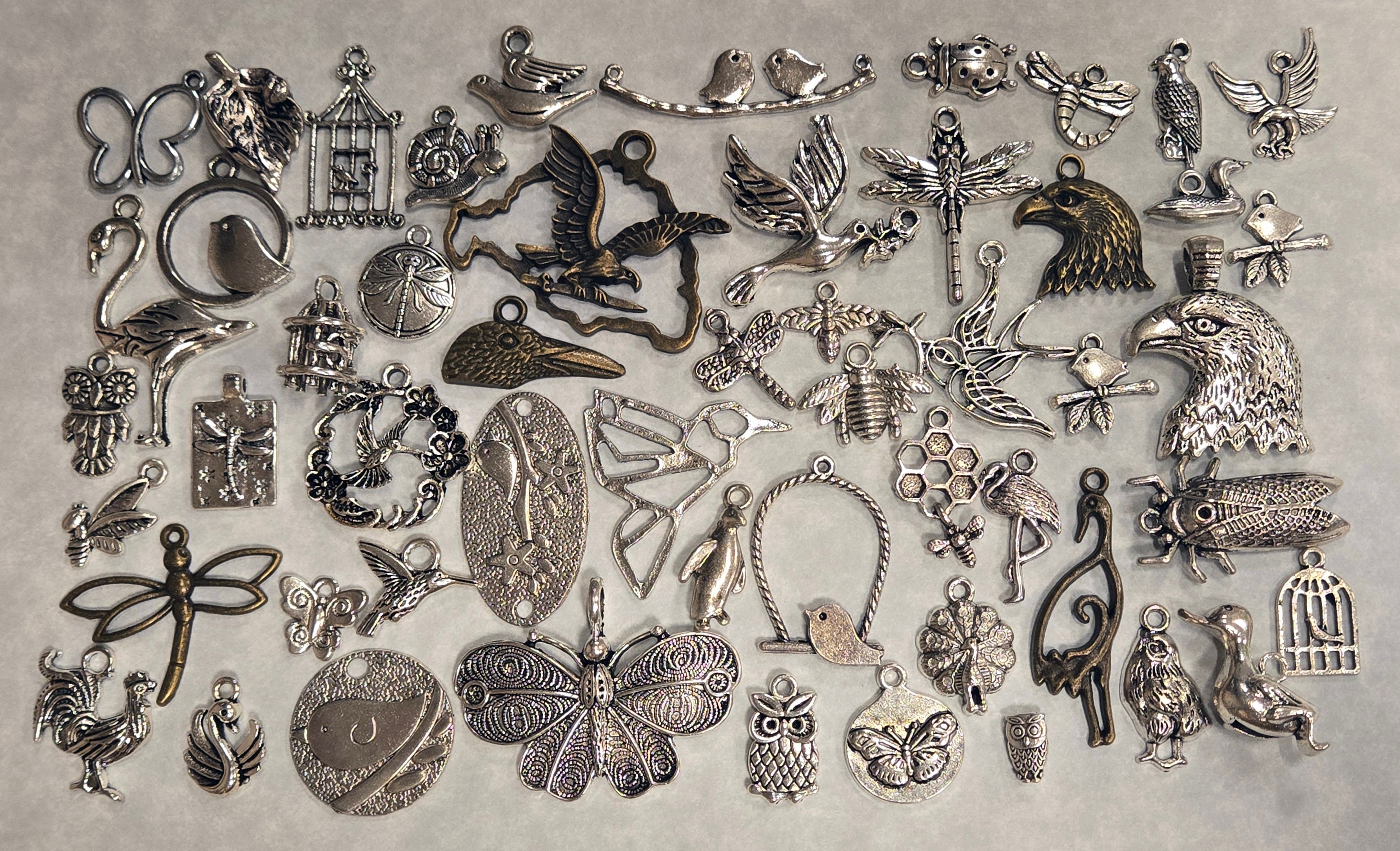 100 grams (Birds & Bugs Themed) Mix Alloy Charm Lot Bulk Assorted Wholesale Priced Alloy Charms Pendants for Jewelry Making