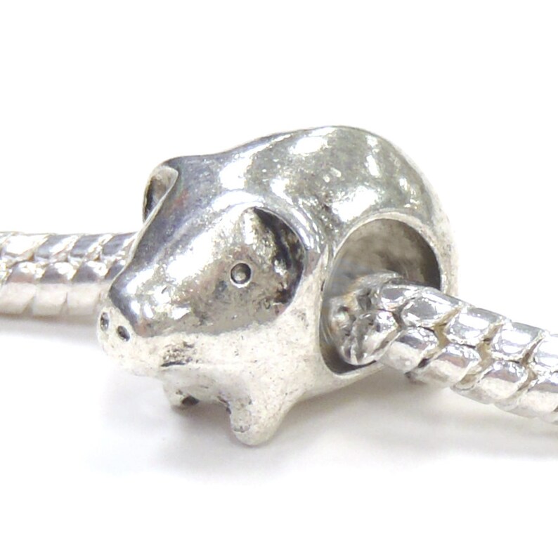 3 Beads Pig Animal Swine Silver European Bead Charm E1179