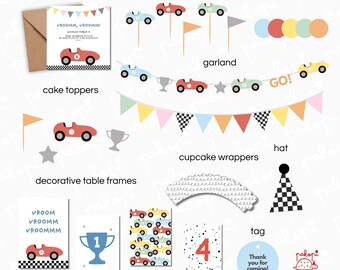 Set de fiesta de coches de carreras | Adorno para pastel | Decoración de cumpleaños de coches | Fiesta infantil