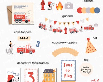 Set de fiesta de camión de bomberos | Adorno para pastel | Decoración de cumpleaños de héroes | Fiesta infantil