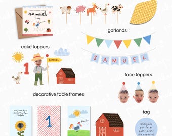 Set de fiesta de la Granja | Adorno para pastel | Decoración de cumpleaños de la Granja | Fiesta infantil